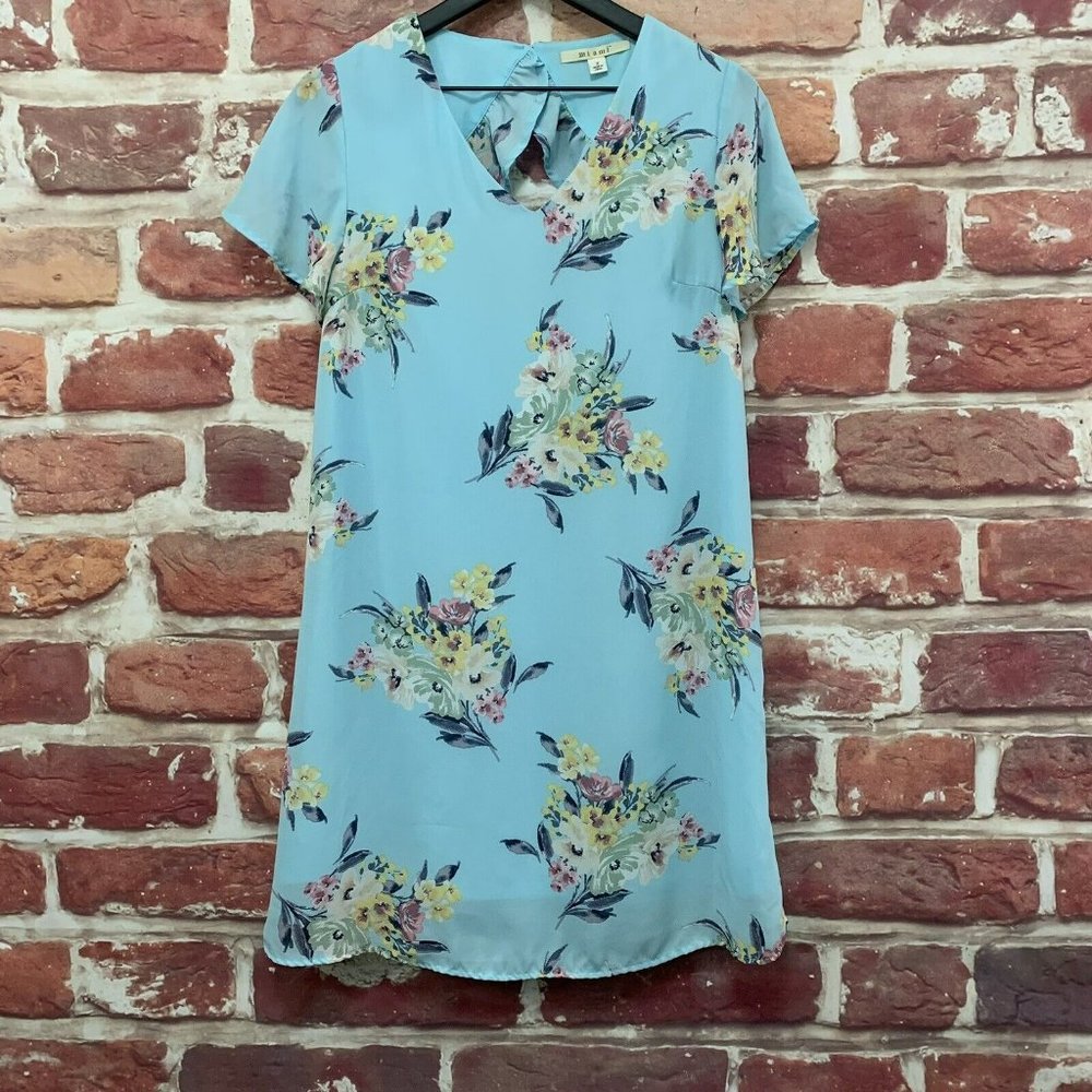 Francesca’s Mi Ami Dress Women’s S Blue Garden Floral Ruffle Back Sundress